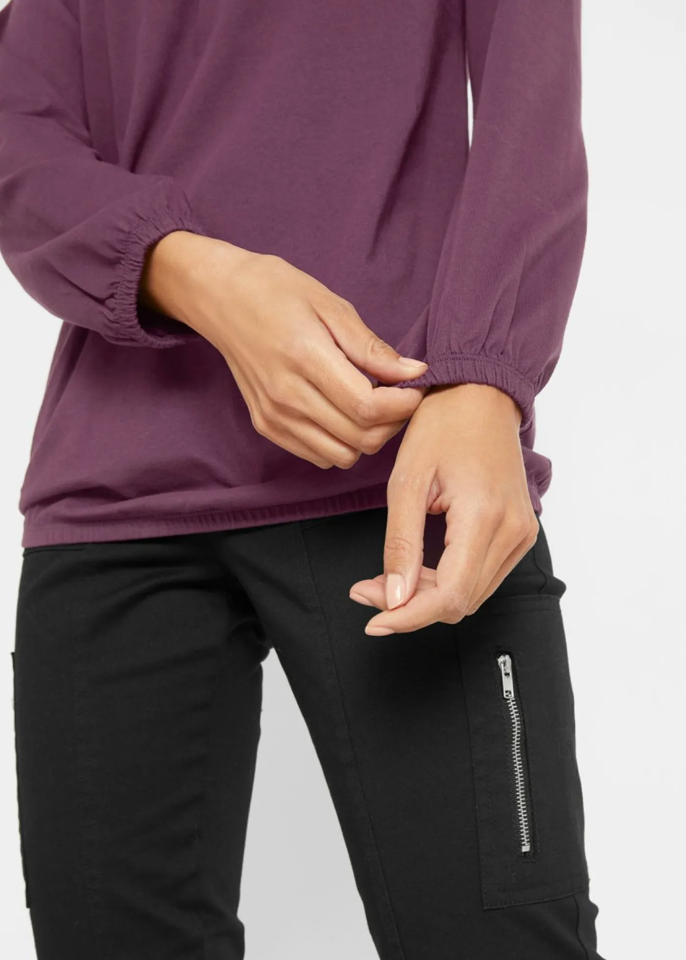 Hot Camiseta de manga larga con elástico de algodón puro Mujer Camisetas
