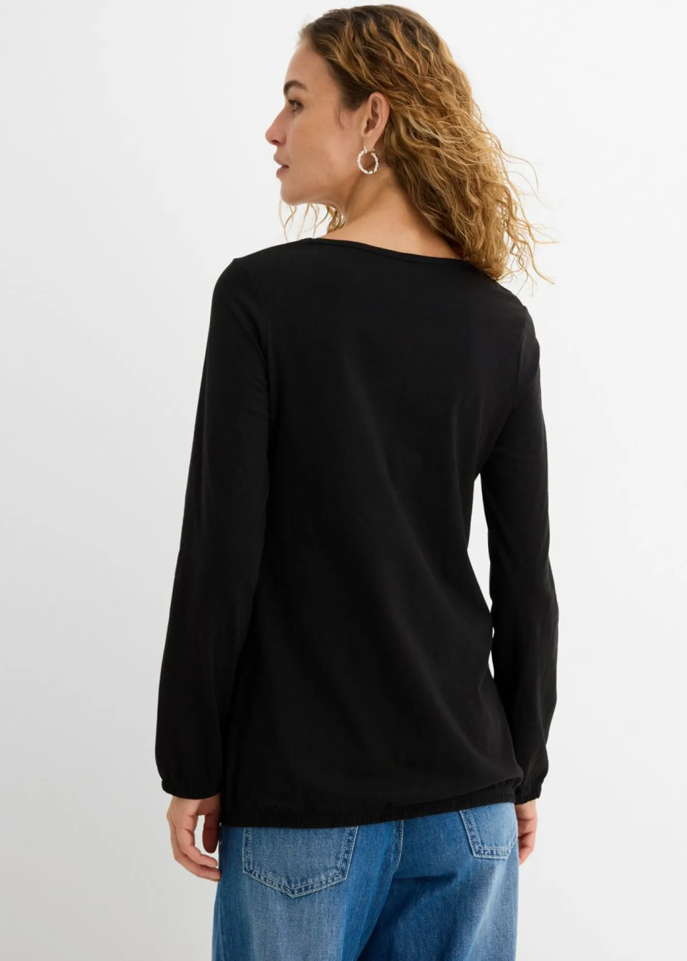 Camiseta de manga larga con elástico de algodón puro Mujer Camisetas