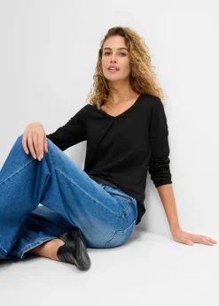 Camiseta de manga larga con elástico de algodón puro Mujer Camisetas