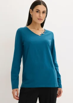 Hot Camiseta de manga larga con ojales Mujer Camisetas