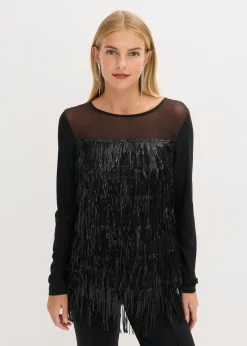Camiseta de manga larga con flecos de lentejuelas Mujer Camisetas