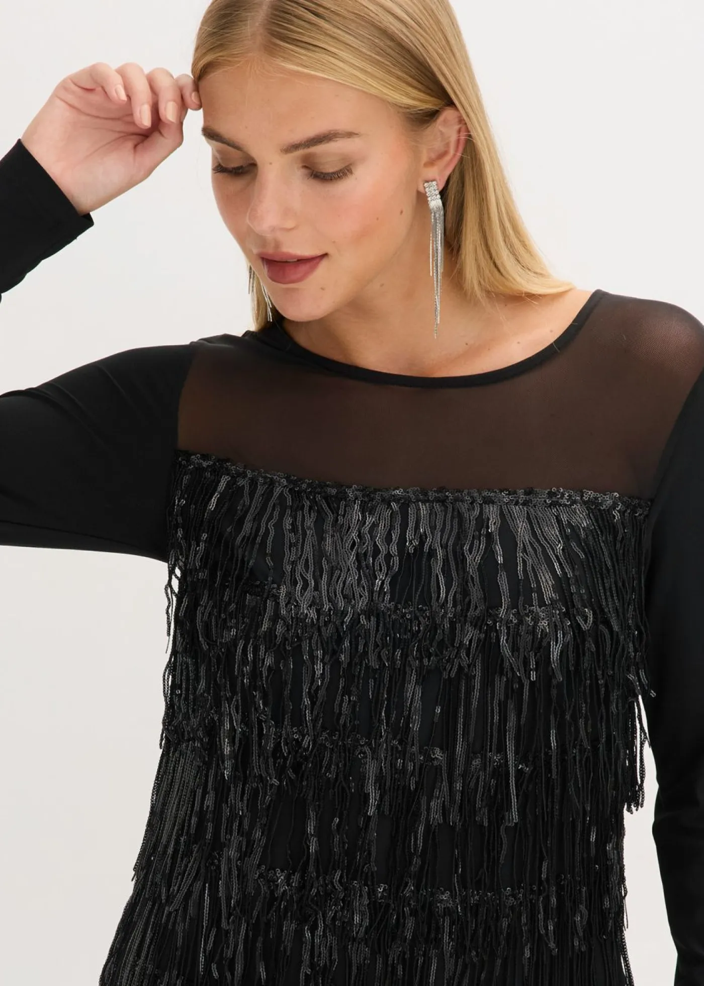 Camiseta de manga larga con flecos de lentejuelas Mujer Camisetas