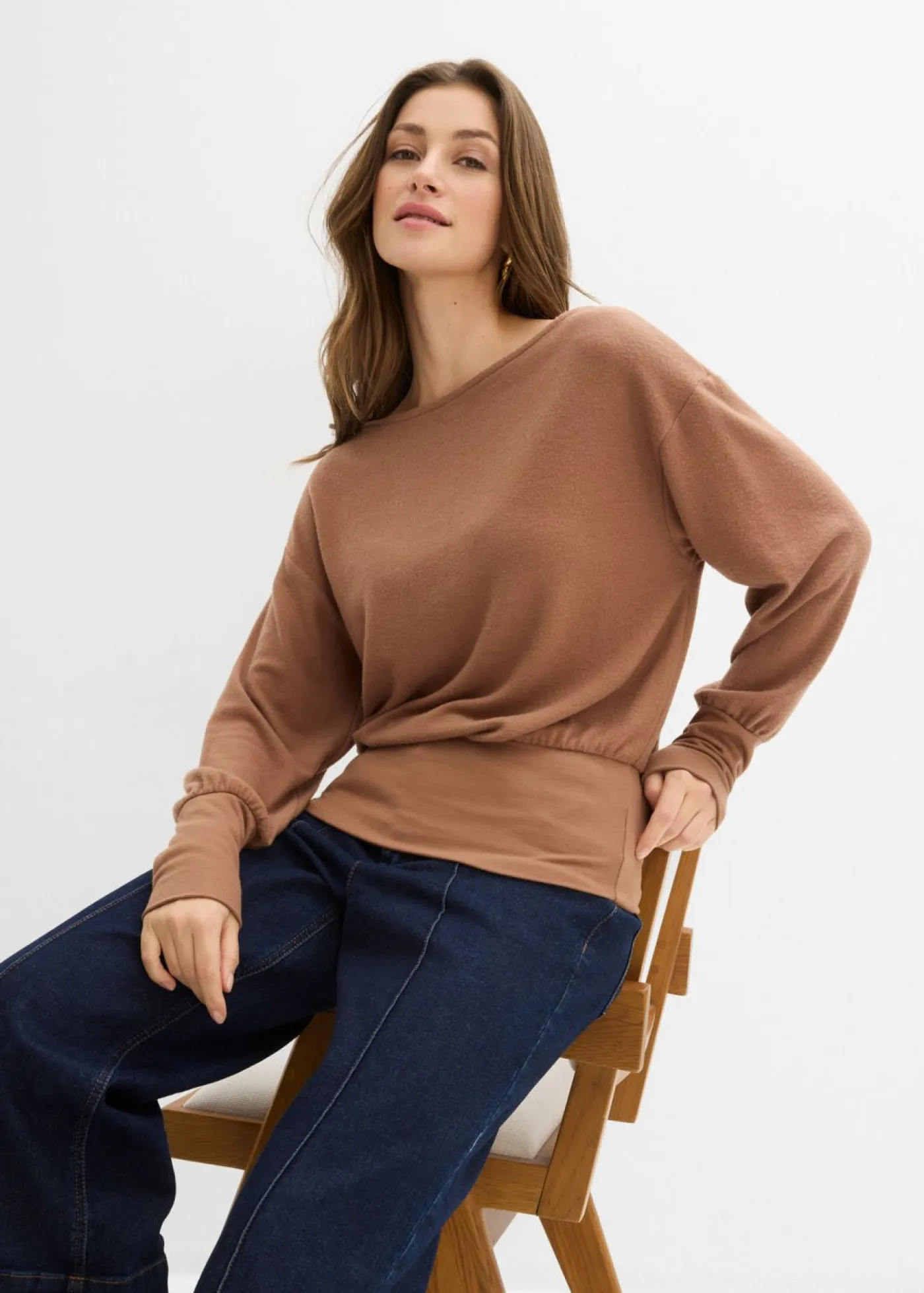 Camiseta de manga larga de suave mezcla de viscosa Mujer Camisetas|Novedades