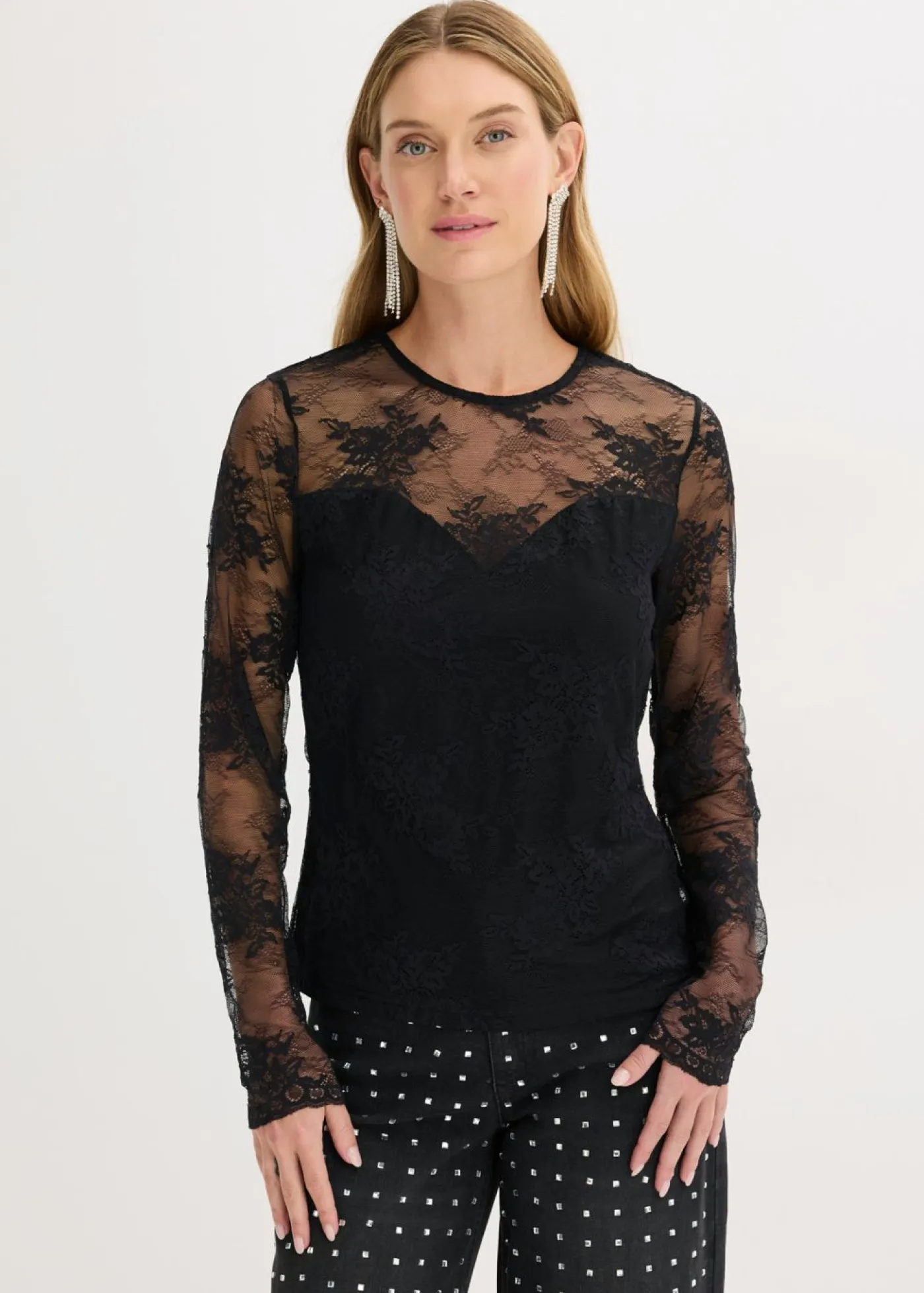 Best Camiseta de manga larga de encaje fino Mujer Camisetas