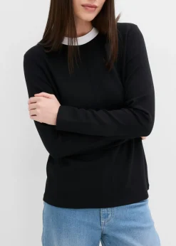 Online Camiseta de manga larga de mezcla de viscosa con cuello alto Mujer Esenciales|Camisetas