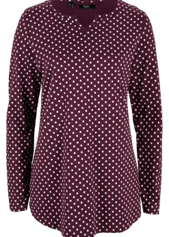 Best Camiseta de manga larga de lunares con aberturas laterales Mujer Camisetas