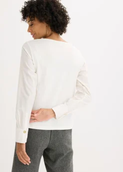 Camiseta de manga larga de algodón con mangas de popelín Mujer Camisetas