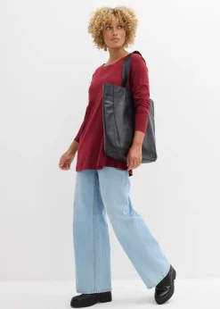 Outlet Camiseta de manga larga de mezcla de viscosa y algodón Mujer Camisetas