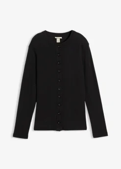 Hot Camiseta de manga larga de canalé de algodón puro Mujer Básicos|Camisetas
