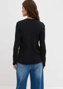 Hot Camiseta de manga larga de canalé de algodón puro Mujer Básicos|Camisetas