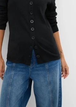 Hot Camiseta de manga larga de canalé de algodón puro Mujer Básicos|Camisetas