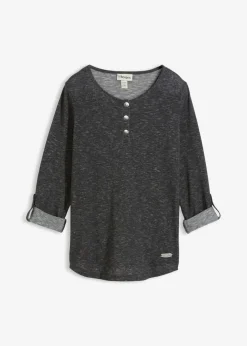 Outlet Camiseta de mezcla de algodón con manga larga y botones Mujer Camisetas