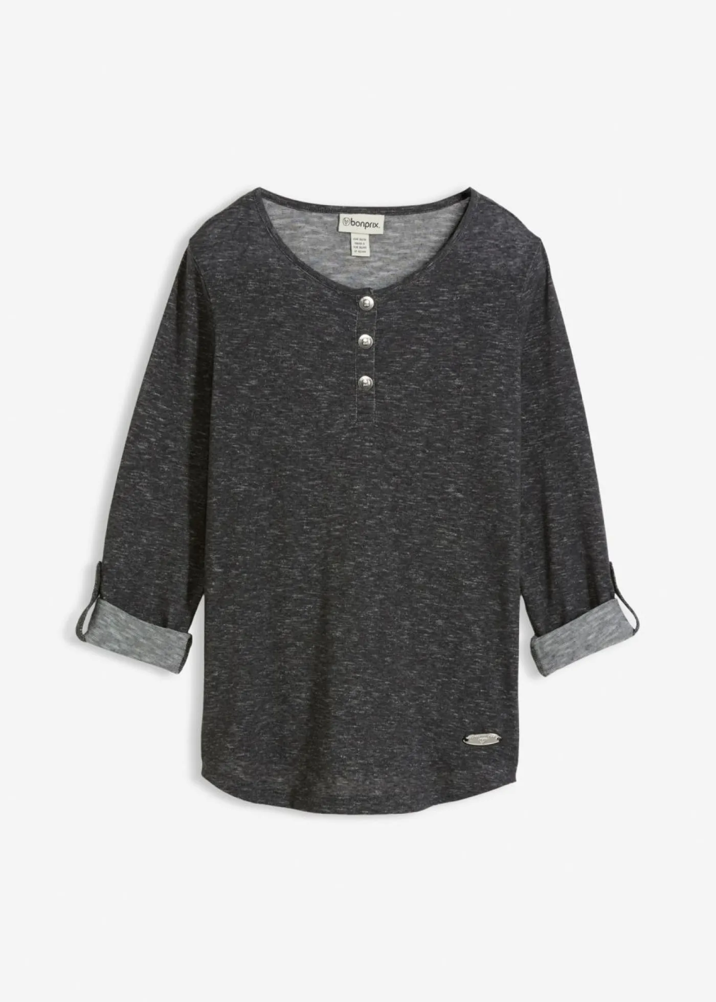 Outlet Camiseta de mezcla de algodón con manga larga y botones Mujer Camisetas