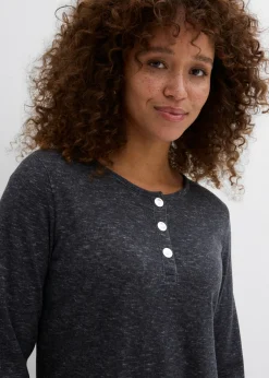 Outlet Camiseta de mezcla de algodón con manga larga y botones Mujer Camisetas