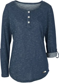 Discount Camiseta de mezcla de algodón con manga larga y botones Mujer Camisetas