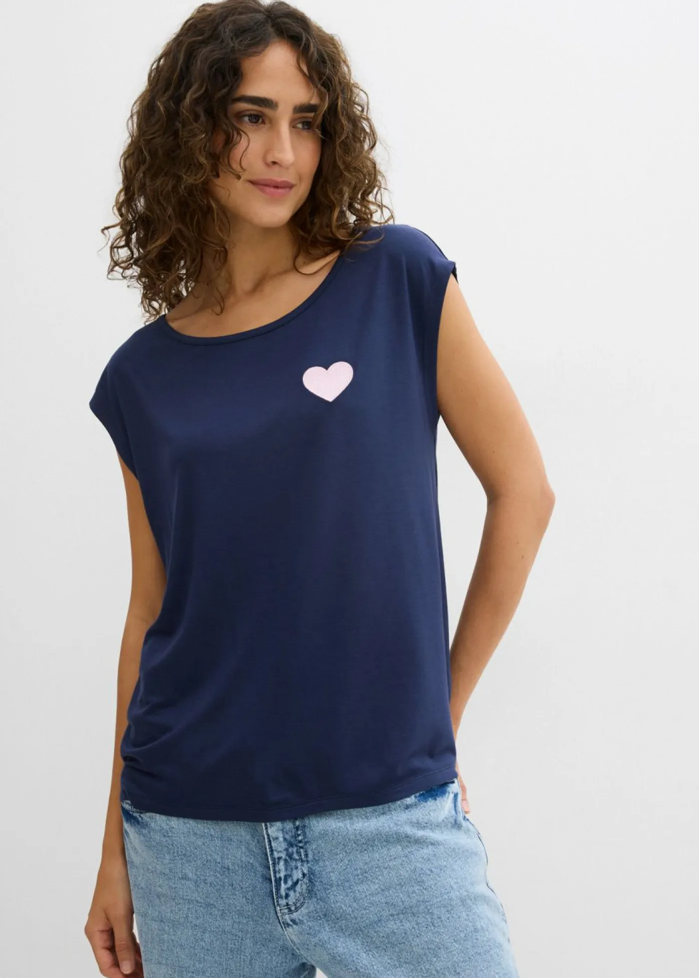 Sale Camiseta de mezcla de viscosa fluida con dobladillo asimétrico Mujer Camisetas