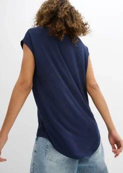 Sale Camiseta de mezcla de viscosa fluida con dobladillo asimétrico Mujer Camisetas