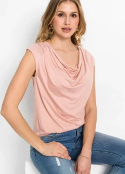 Camiseta de mezcla de viscosa con escote en cascada Mujer Camisetas