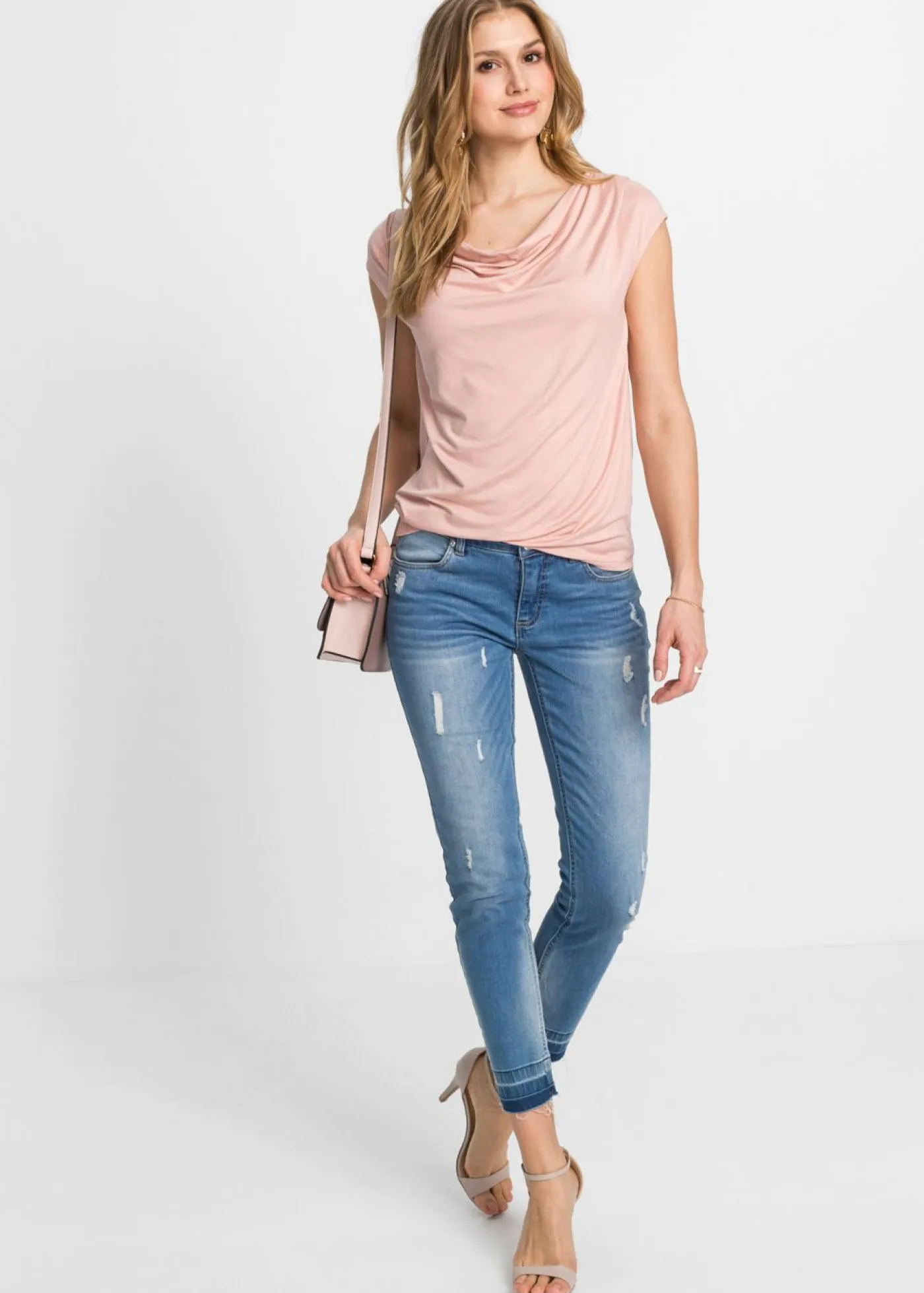 Camiseta de mezcla de viscosa con escote en cascada Mujer Camisetas