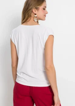 Camiseta de mezcla de viscosa con escote en cascada Mujer Camisetas