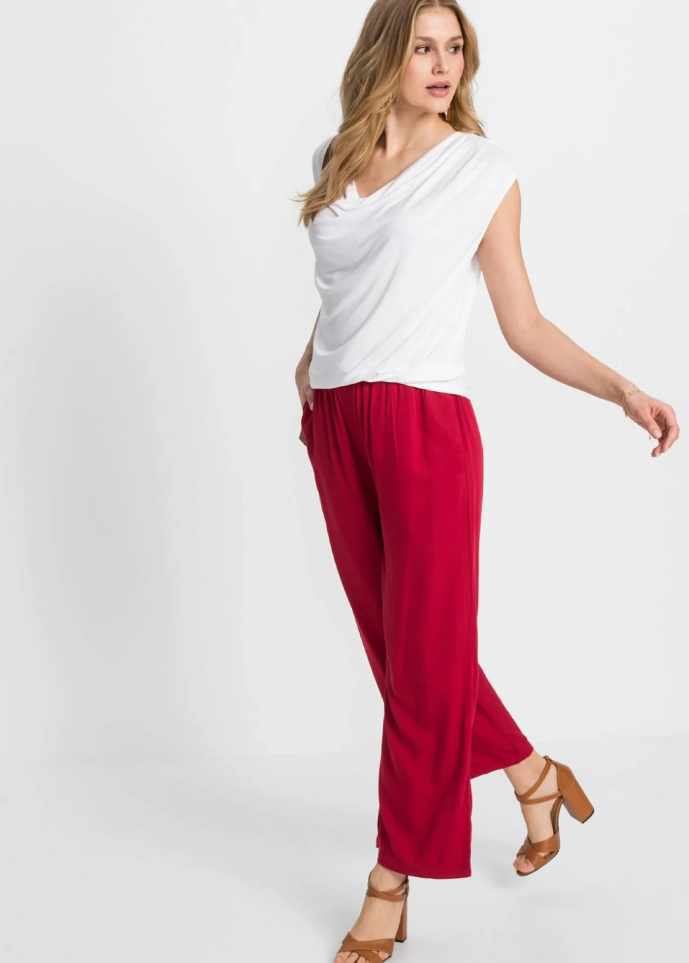 Camiseta de mezcla de viscosa con escote en cascada Mujer Camisetas
