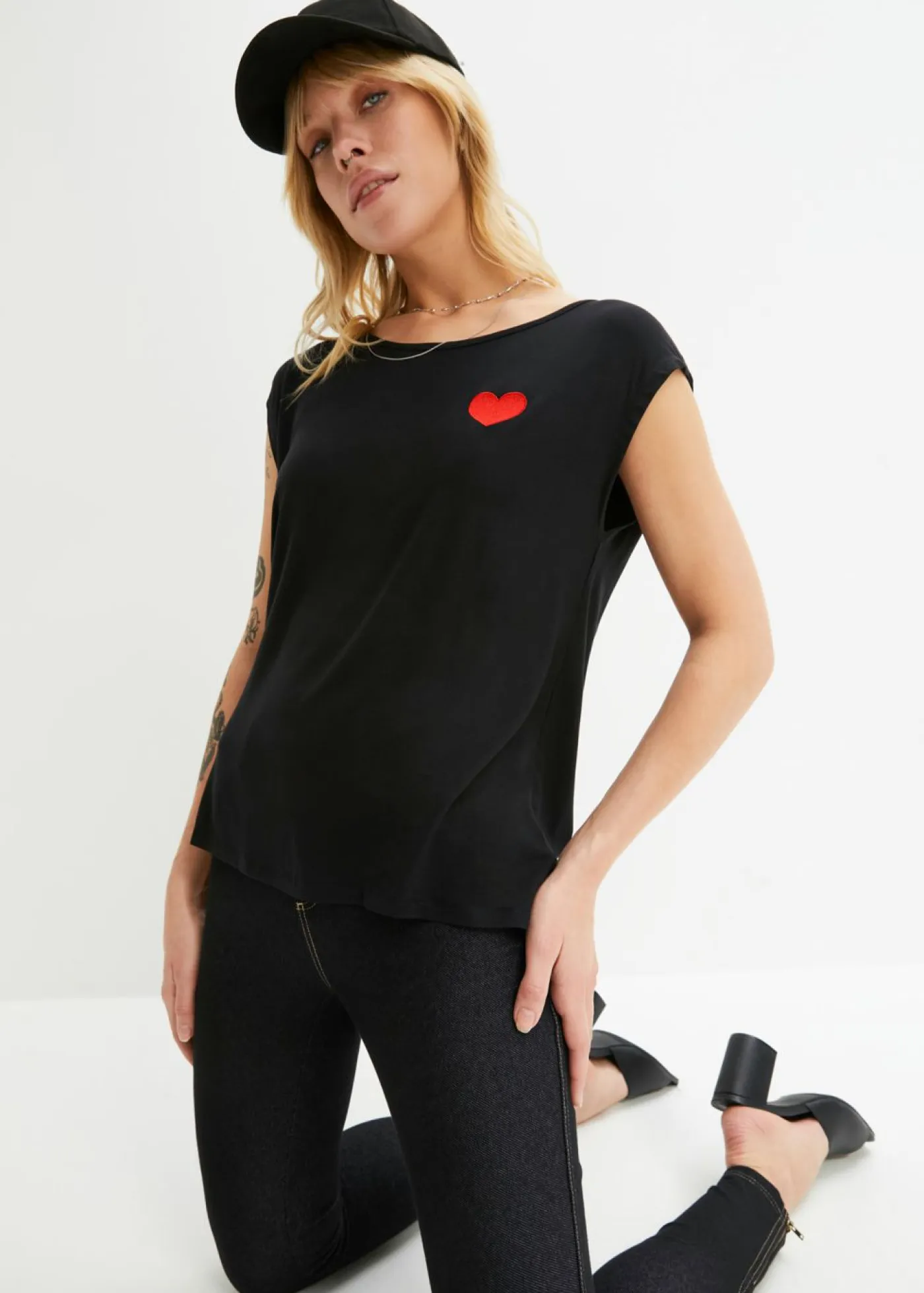 Sale Camiseta de mezcla de viscosa fluida con dobladillo asimétrico Mujer Camisetas