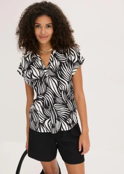 Hot Camiseta de mezcla de viscosa suave con cuello henley Mujer Camisetas