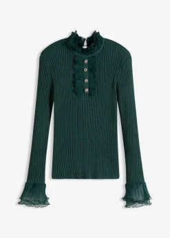 New Camiseta de punto fino con volantes de gasa Mujer Camisetas