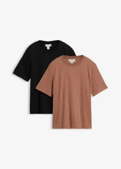 Clearance Camiseta de punto grueso de algodón orgánico puro (2 unidades) Mujer Básicos|Camisetas