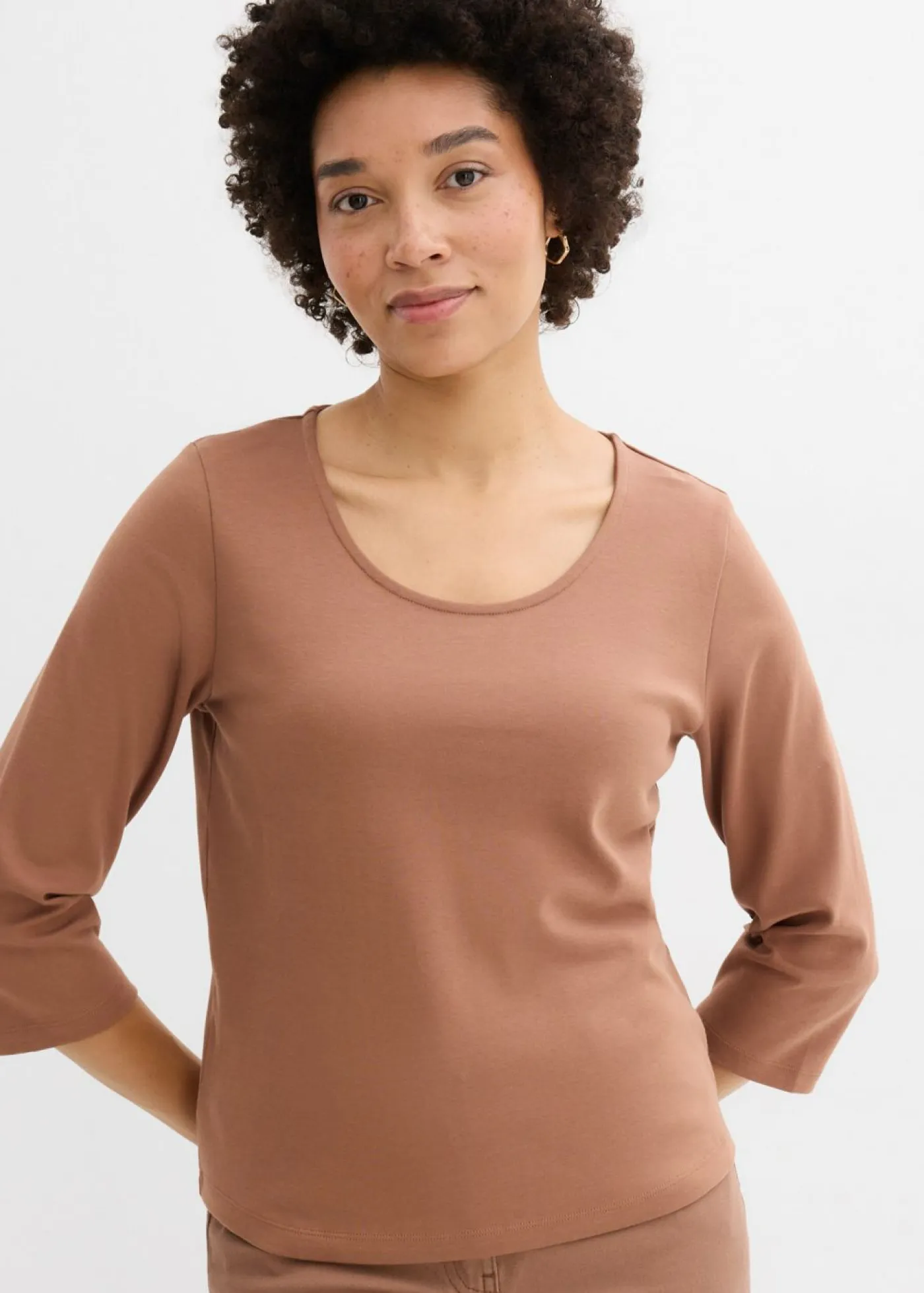 Hot Camiseta de punto grueso de algodón orgánico puro con mangas 3/4 Mujer Básicos|Camisetas