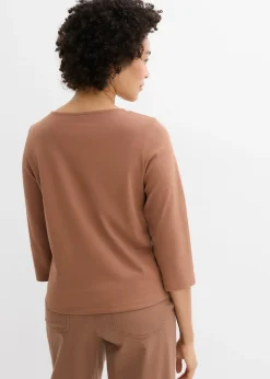 Hot Camiseta de punto grueso de algodón orgánico puro con mangas 3/4 Mujer Básicos|Camisetas