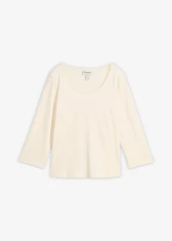 Online Camiseta de punto grueso de algodón orgánico puro con mangas 3/4 Mujer Básicos|Camisetas