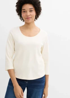 Online Camiseta de punto grueso de algodón orgánico puro con mangas 3/4 Mujer Básicos|Camisetas