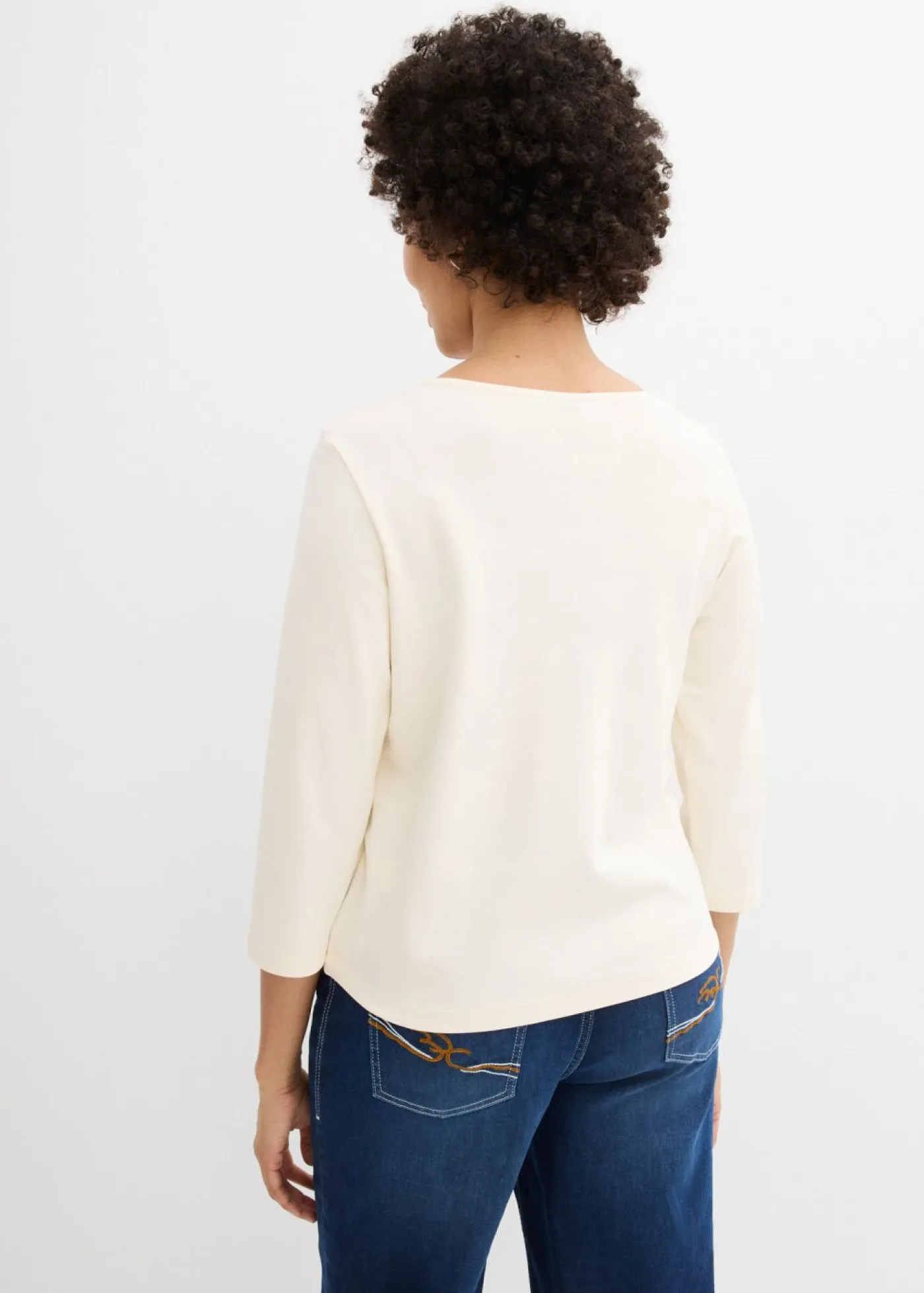 Online Camiseta de punto grueso de algodón orgánico puro con mangas 3/4 Mujer Básicos|Camisetas