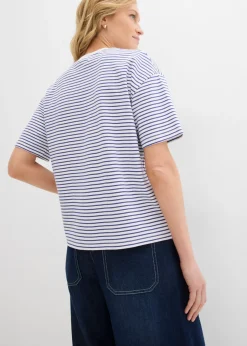 New Camiseta de rayas con bordado Mujer Camisetas