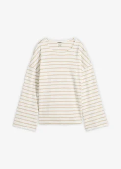 Online Camiseta de rayas de algodón orgánico con manga larga Mujer Esenciales|Camisetas
