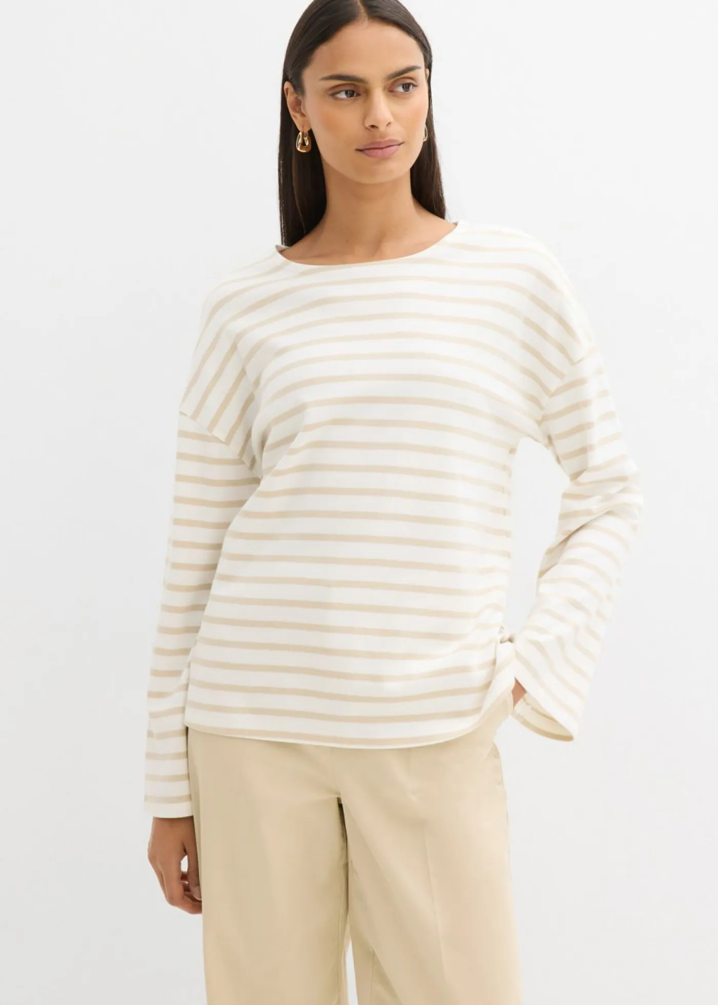 Online Camiseta de rayas de algodón orgánico con manga larga Mujer Esenciales|Camisetas