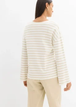 Online Camiseta de rayas de algodón orgánico con manga larga Mujer Esenciales|Camisetas