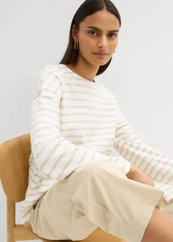 Online Camiseta de rayas de algodón orgánico con manga larga Mujer Esenciales|Camisetas