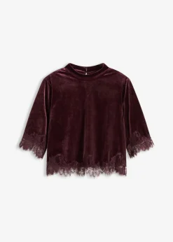 Hot Camiseta de terciopelo con encaje Mujer Camisetas