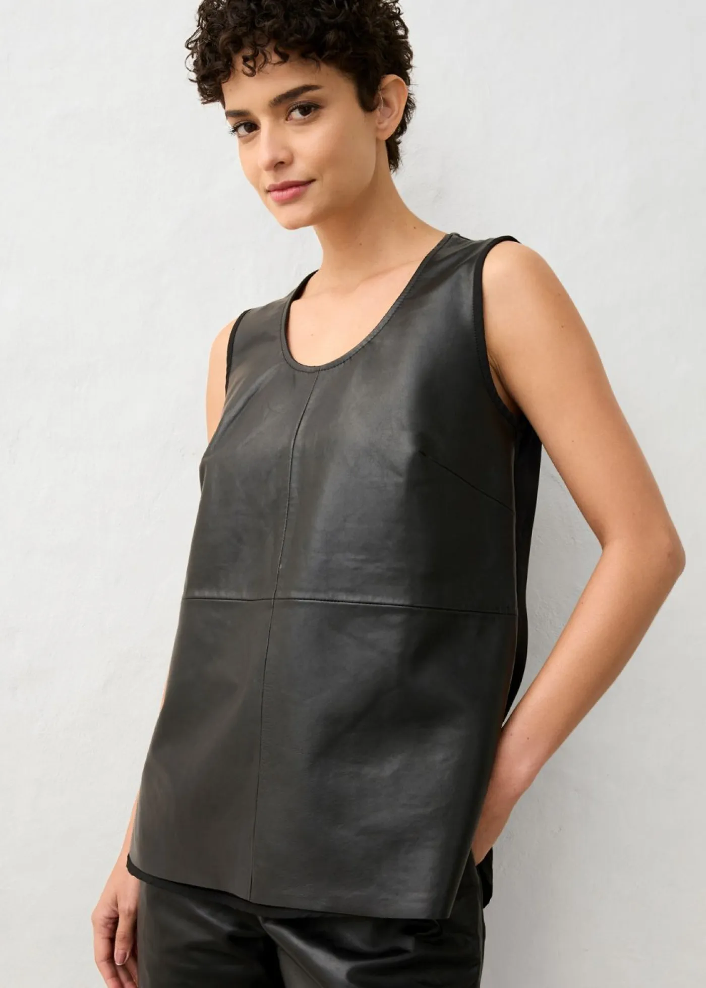 Camiseta de tirantes con parte delantera de napa de cordero Mujer Premium|Camisetas