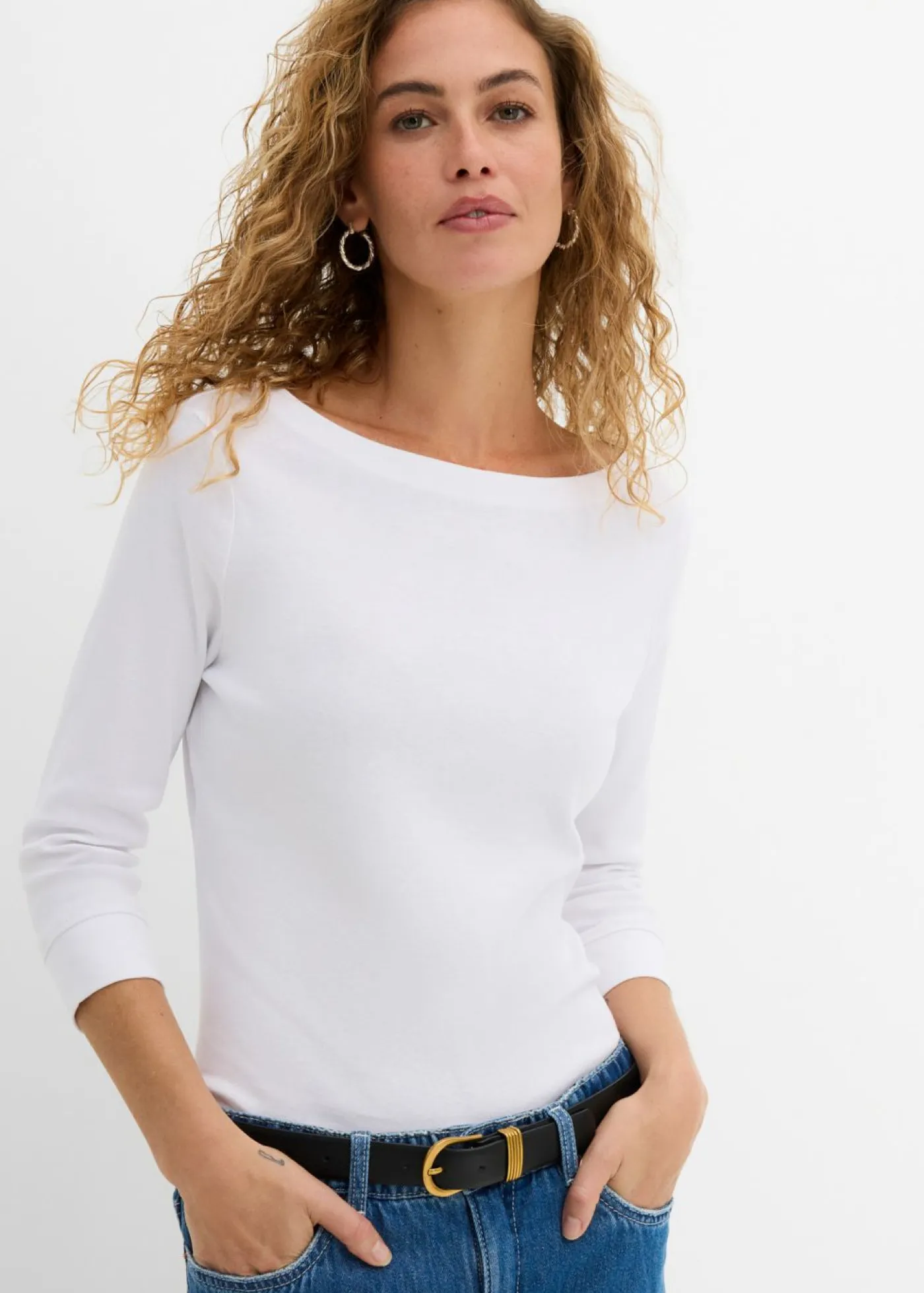 Outlet Camiseta elástica con escote en forma de U Mujer Básicos|Camisetas