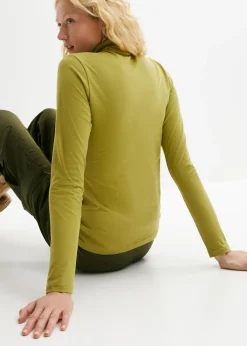 Outlet Camiseta elástica de cuello vuelto y manga larga Mujer Básicos|Camisetas