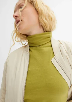 Outlet Camiseta elástica de cuello vuelto y manga larga Mujer Básicos|Camisetas