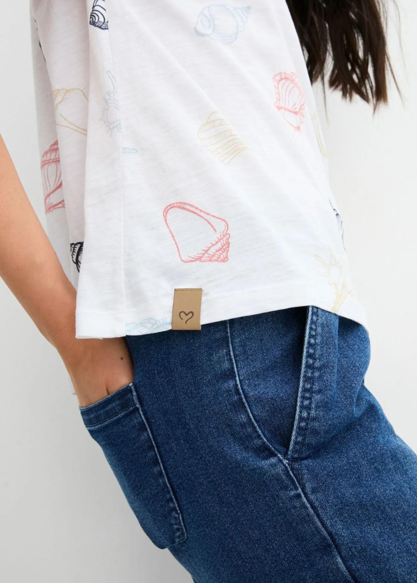 Clearance Camiseta estampada de algodón orgánico con cuello redondo Mujer Camisetas
