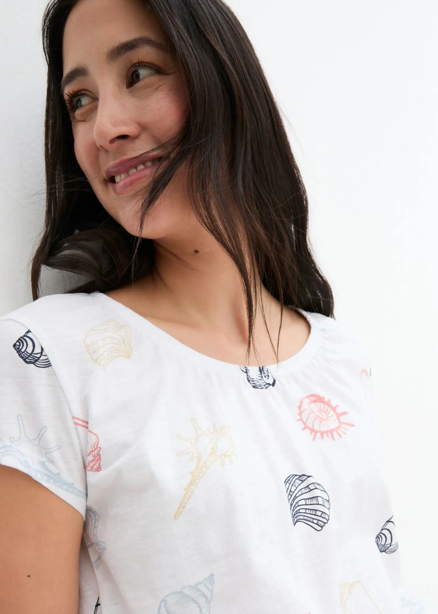 Clearance Camiseta estampada de algodón orgánico con cuello redondo Mujer Camisetas