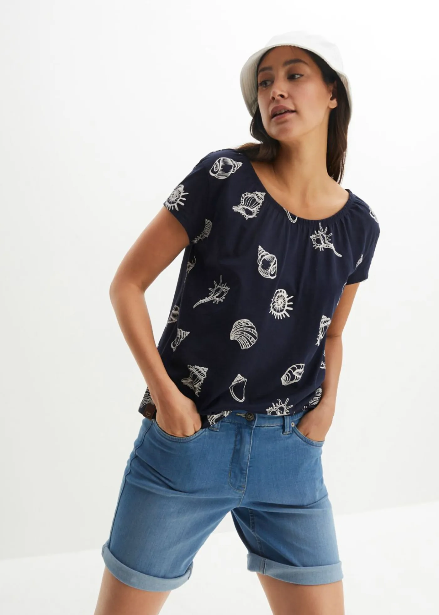 Sale Camiseta estampada de algodón orgánico con cuello redondo Mujer Camisetas