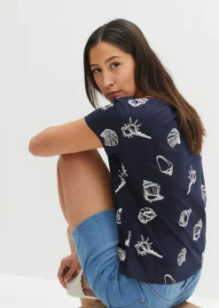 Sale Camiseta estampada de algodón orgánico con cuello redondo Mujer Camisetas