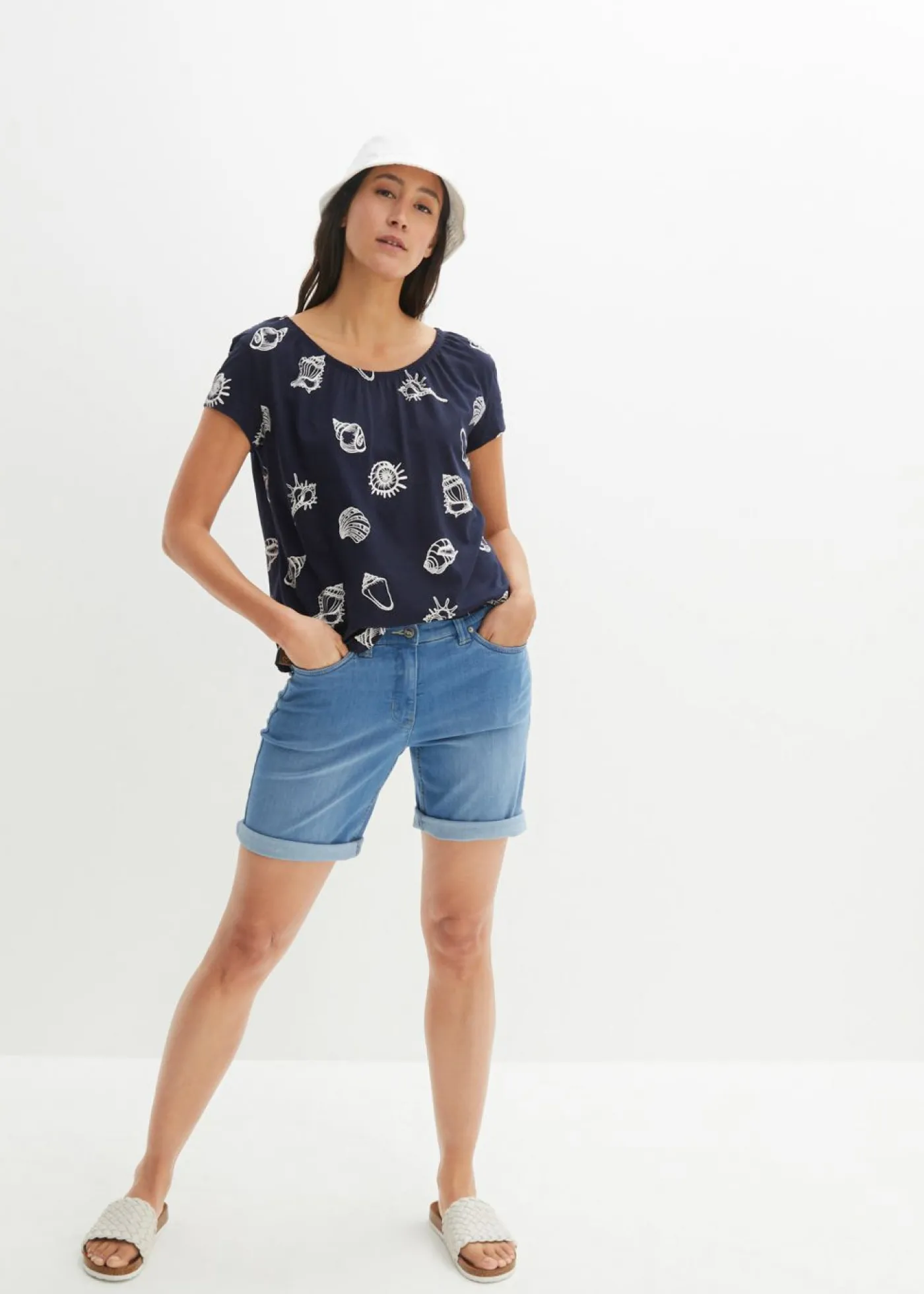 Sale Camiseta estampada de algodón orgánico con cuello redondo Mujer Camisetas