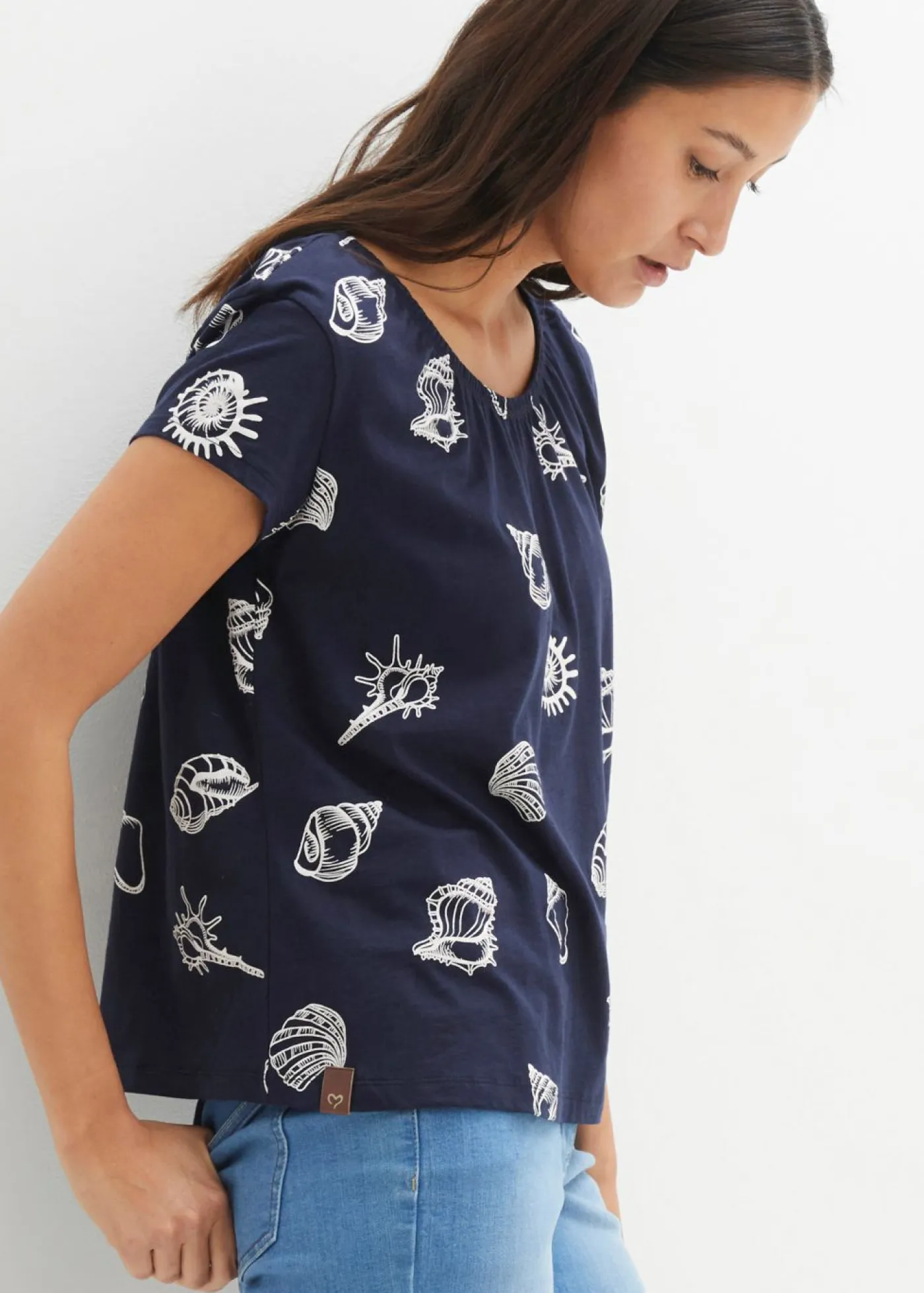 Sale Camiseta estampada de algodón orgánico con cuello redondo Mujer Camisetas